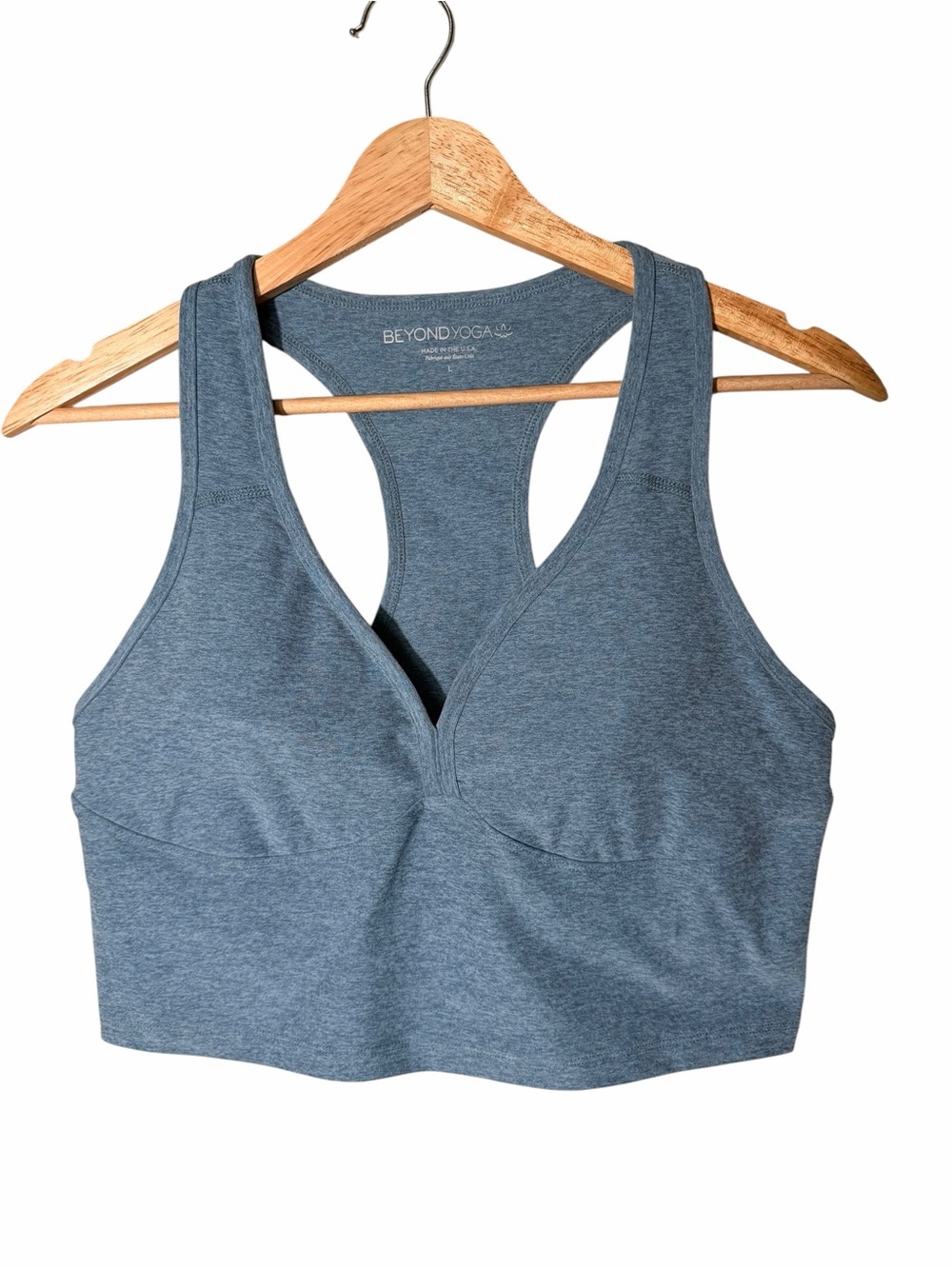 Beyond Yoga Heather Slate V-Neck Racerback Sports Bra